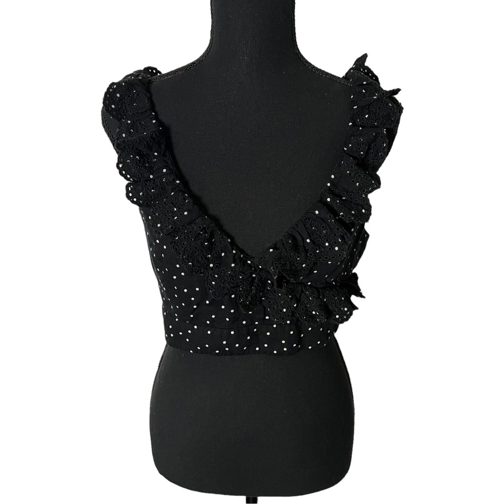 American Eagle AEO Black White Polka Dot Ruffle Lace Crop Top Size Medium 8904. - Picture 2 of 5